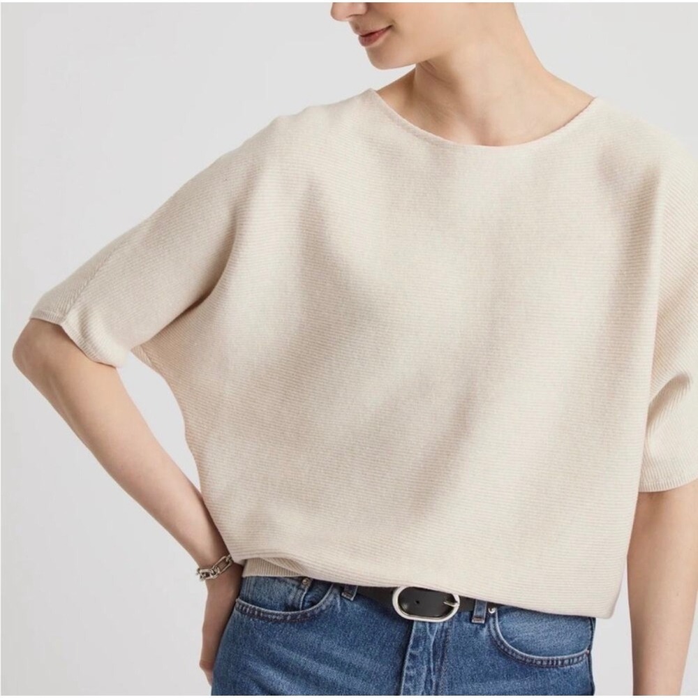 The Reset R Label Cream Ribbed Short Sleeve Pullover Sweater L/XL Cotton Linen